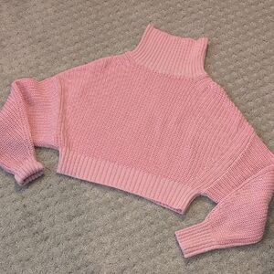 Banana Republic 100% Cotton Pink Mock Neck Cropped Sweater Small